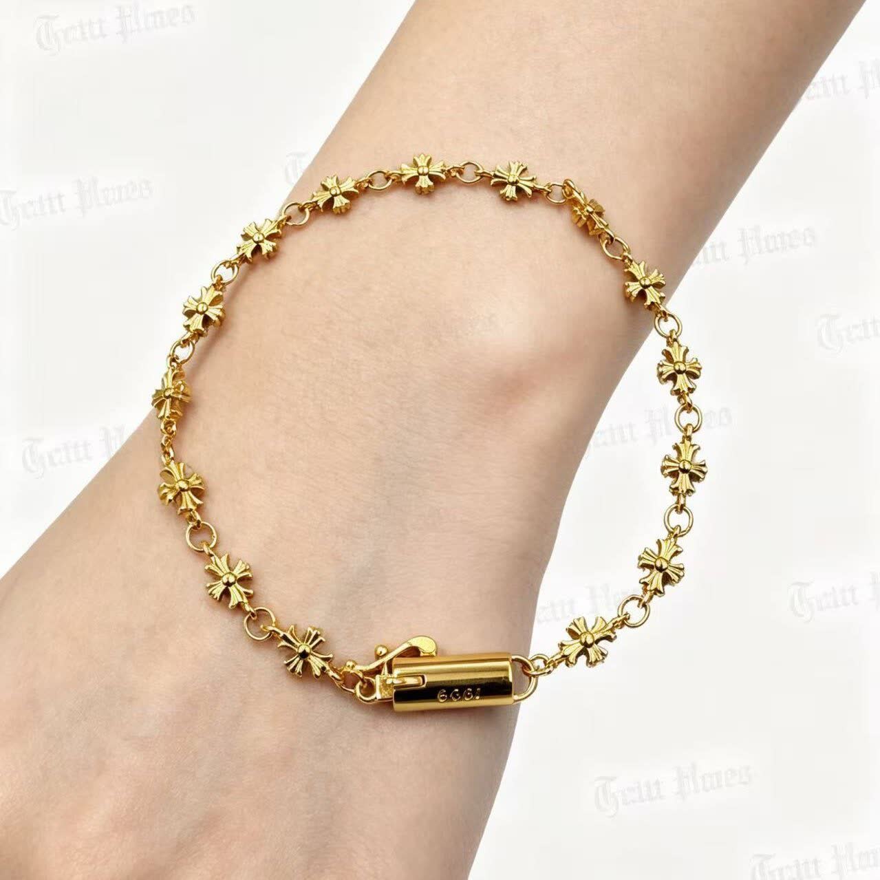Chrome Hearts Gold Tone Flower Link Bracelet